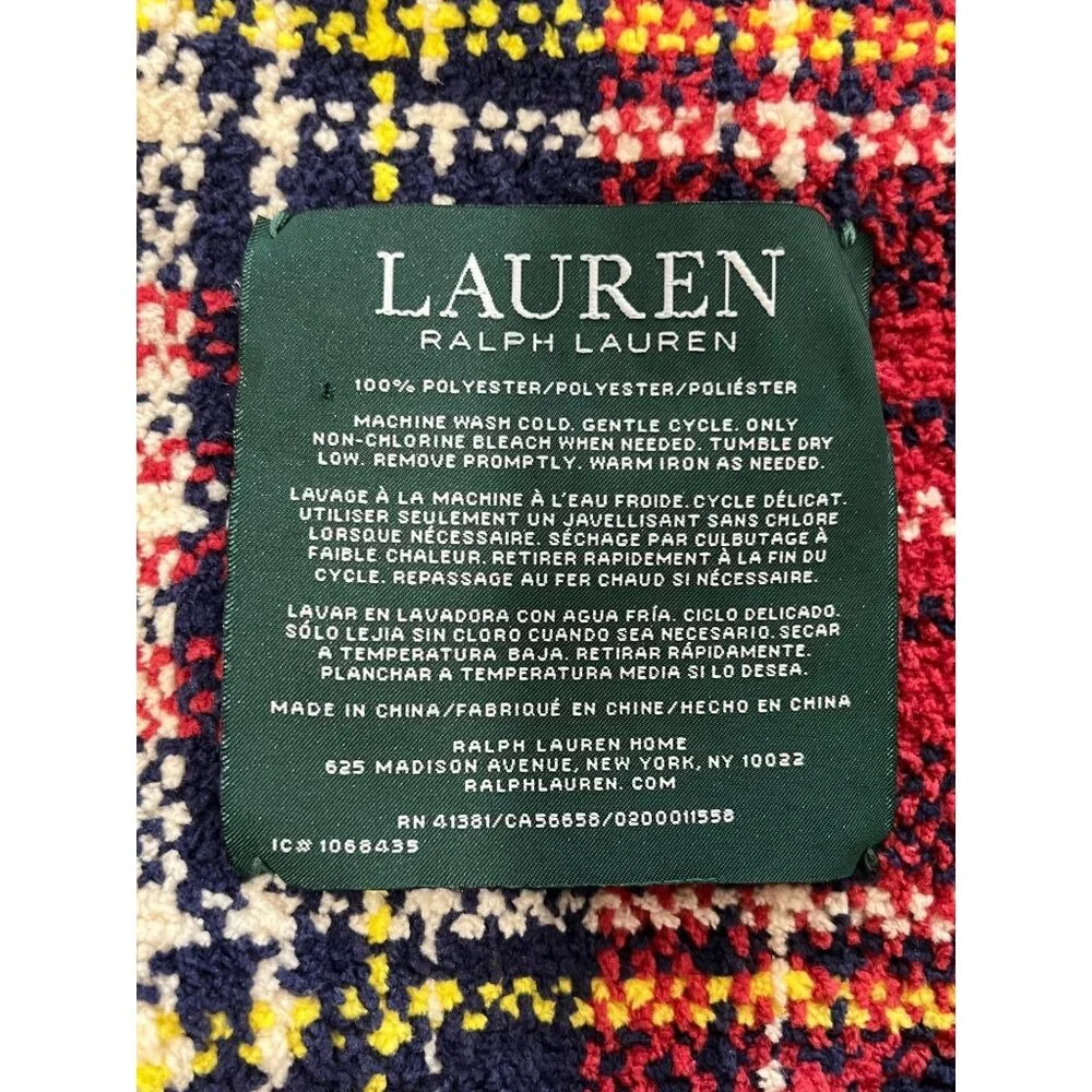 Ralph Lauren Plaid Tartan Throw Blanket Woven Fringe Edge Red White Blue Yellow - Picture 2 of 5